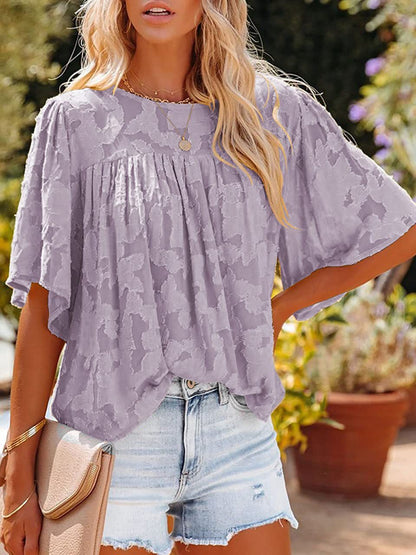 Blouses - Loose Hollow Floral Short Sleeve Blouse - MsDressly
