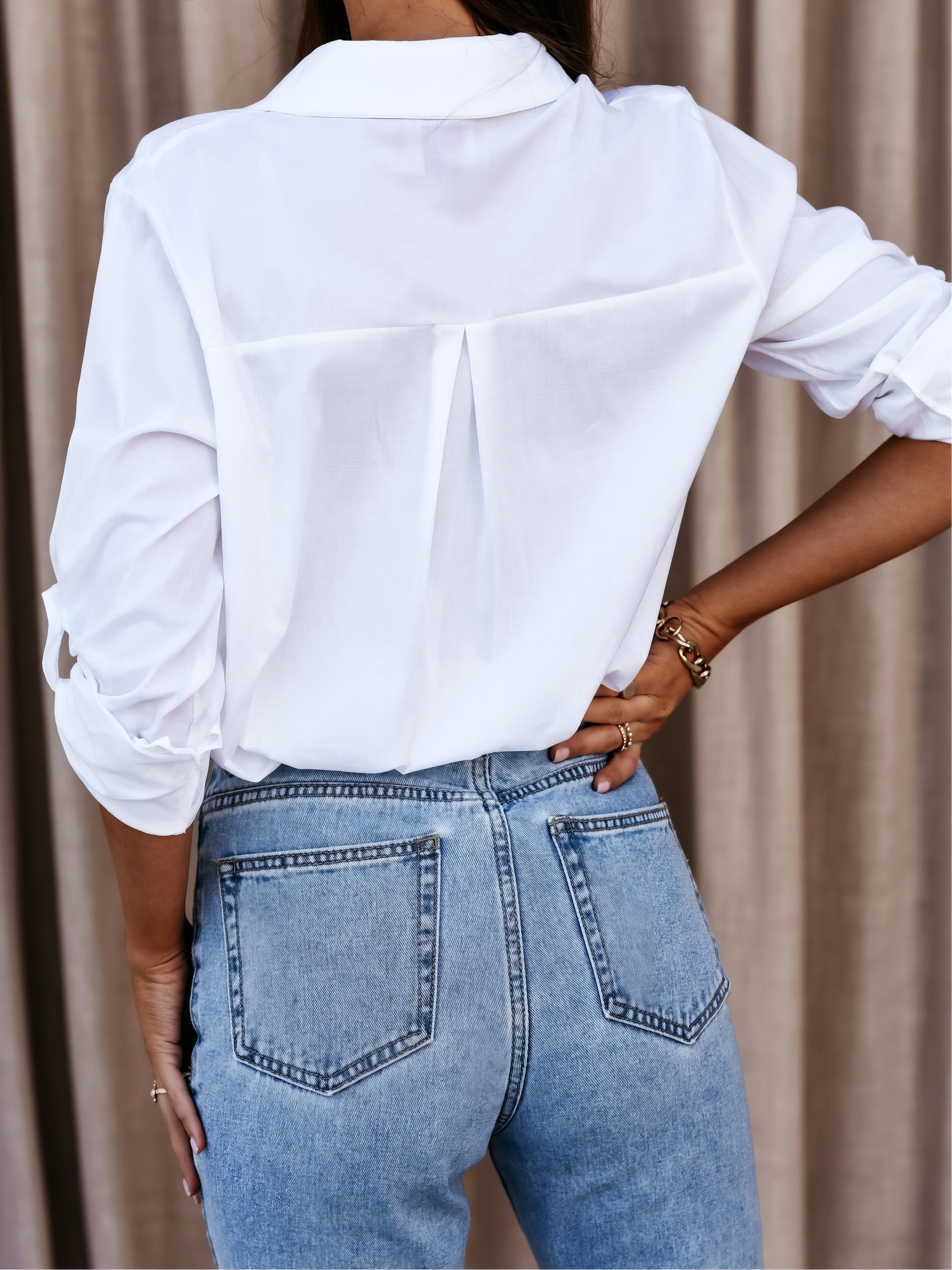 Blouses - Simple Long Sleeve V-Neck Button Blouses - MsDressly