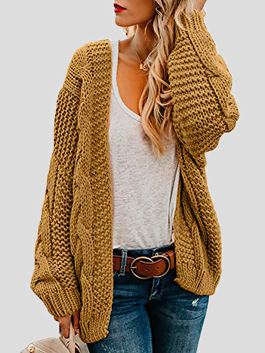 Cardigans - Loose Solid Twist Knit Casual Cardigan - MsDressly