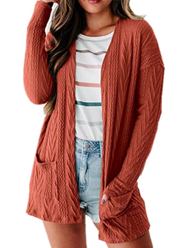 Cardigans - Solid Loose Knitted Long Sleeve Sweater Cardigan - MsDressly