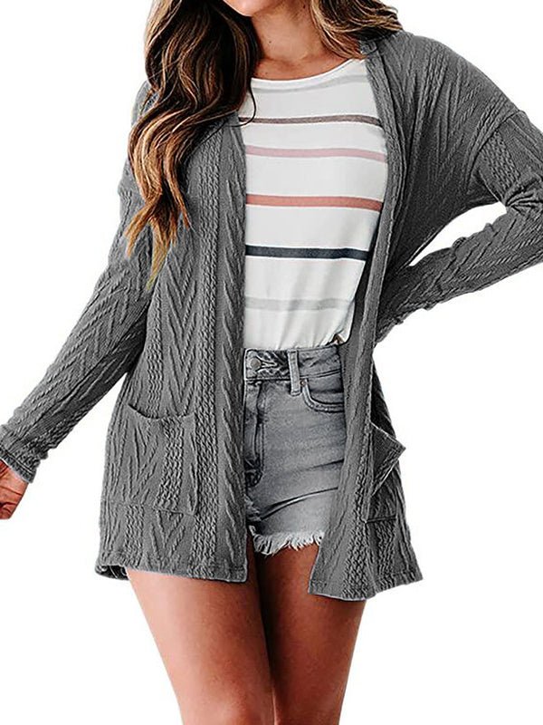 Cardigans - Solid Loose Knitted Long Sleeve Sweater Cardigan - MsDressly