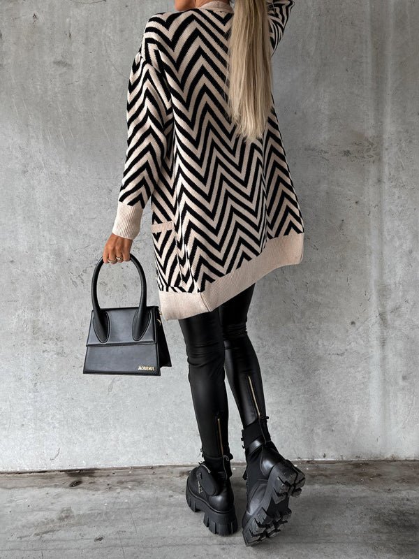 Cardigans - Strip Print Button Knitted Cardigan - MsDressly