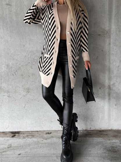 Cardigans - Strip Print Button Knitted Cardigan - MsDressly