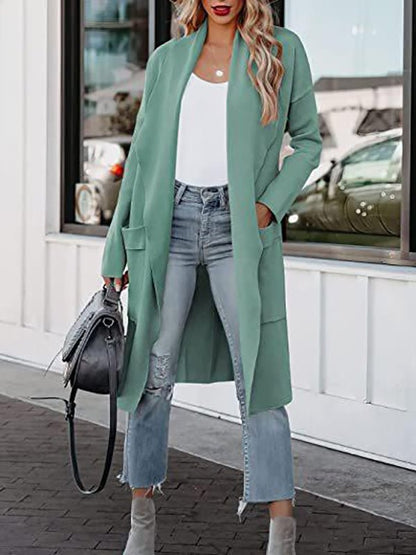 Coats - Casual Lapel Pocket Long Wool Coat - MsDressly