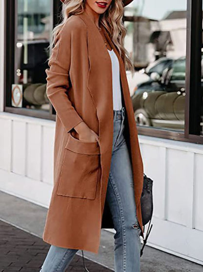Casual Lapel Pocket Long Wool Coat
