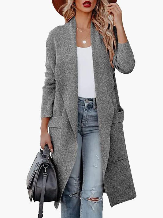 Casual Lapel Pocket Long Wool Coat
