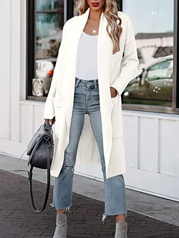 Coats - Casual Lapel Pocket Long Wool Coat - MsDressly