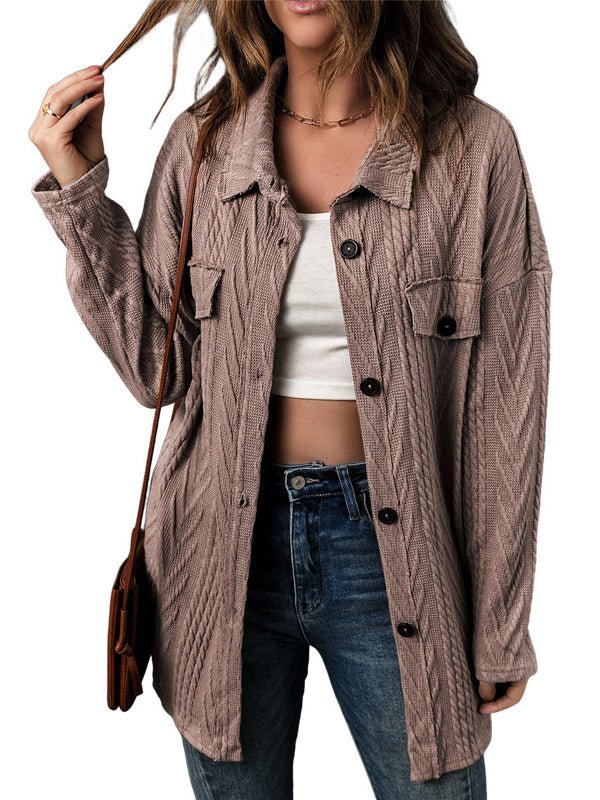 Coats - Jacquard Long Sleeve Single Breasted Coat - MsDressly