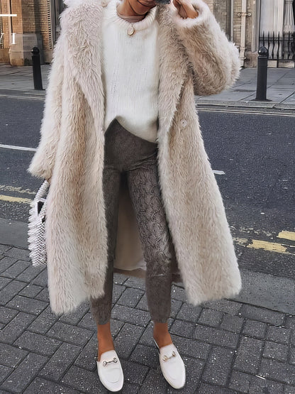 Coats - Women's Coats Lamb Wool Lapel Long Sleeve Long Coat - MsDressly