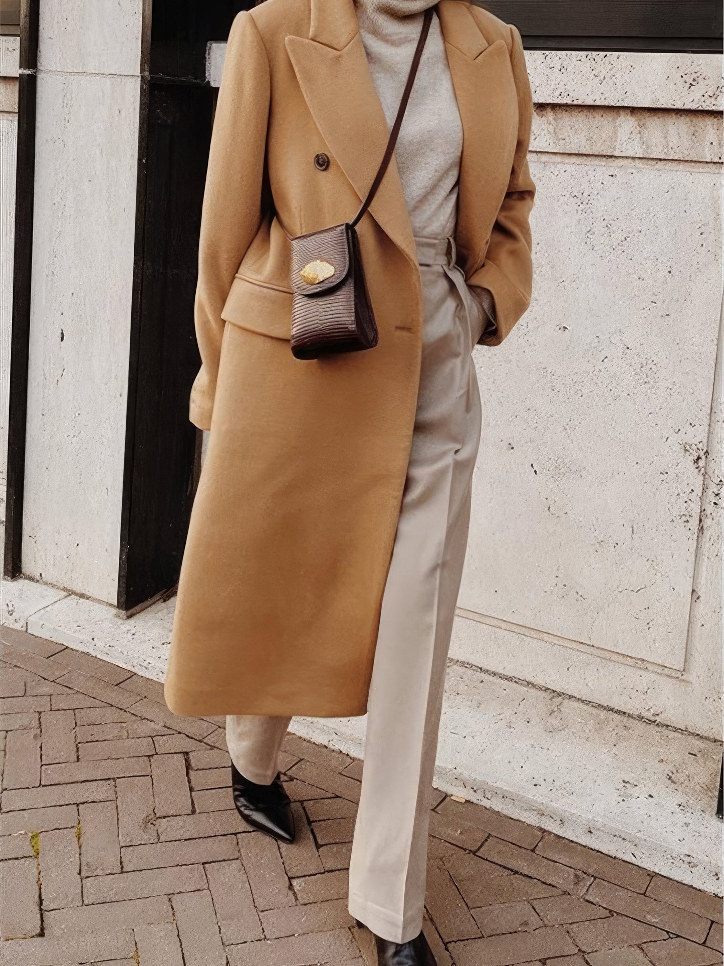 Coats - Lapel Button Long Sleeve Woolen Coat - MsDressly