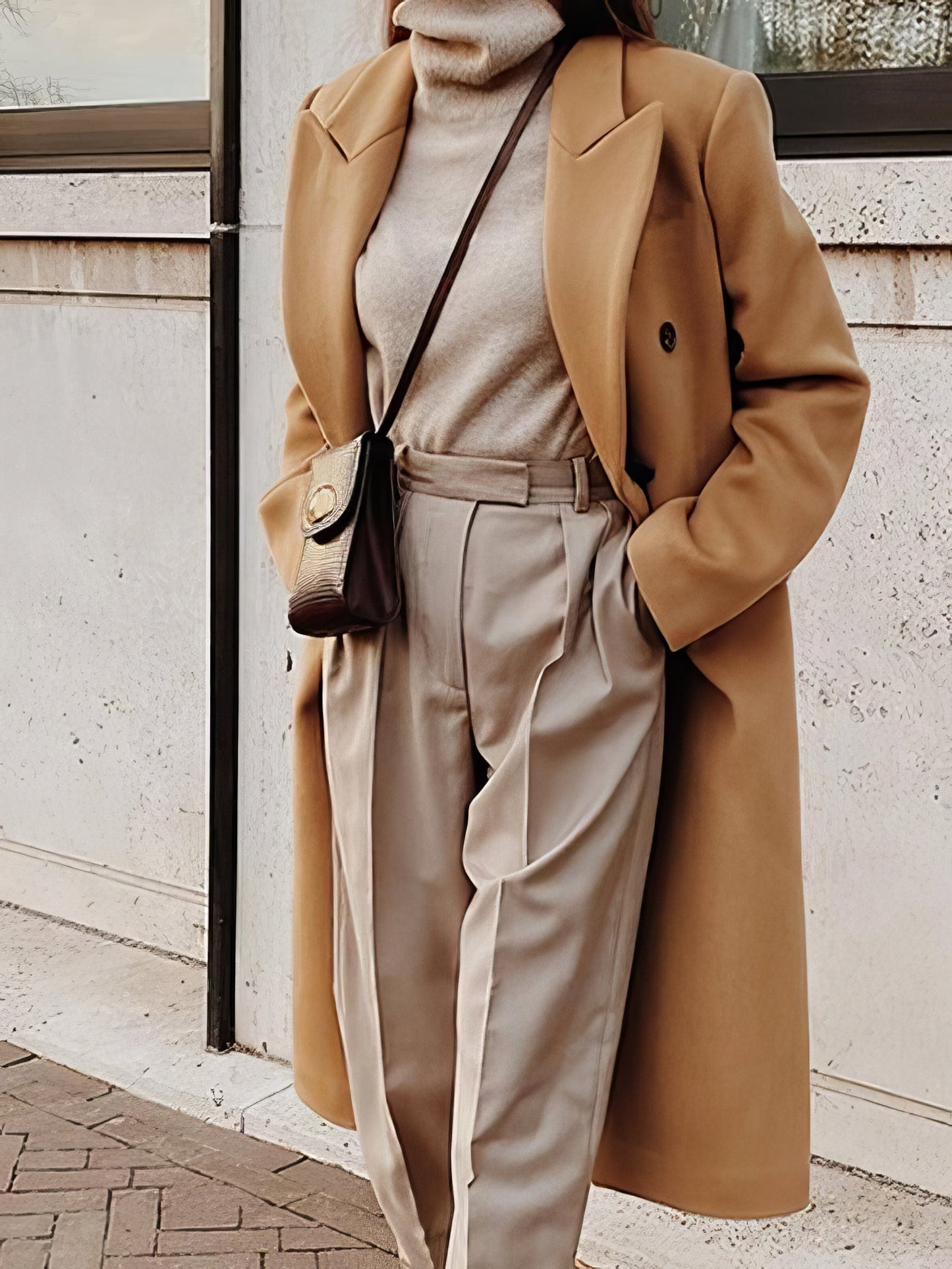 Coats - Lapel Button Long Sleeve Woolen Coat - MsDressly