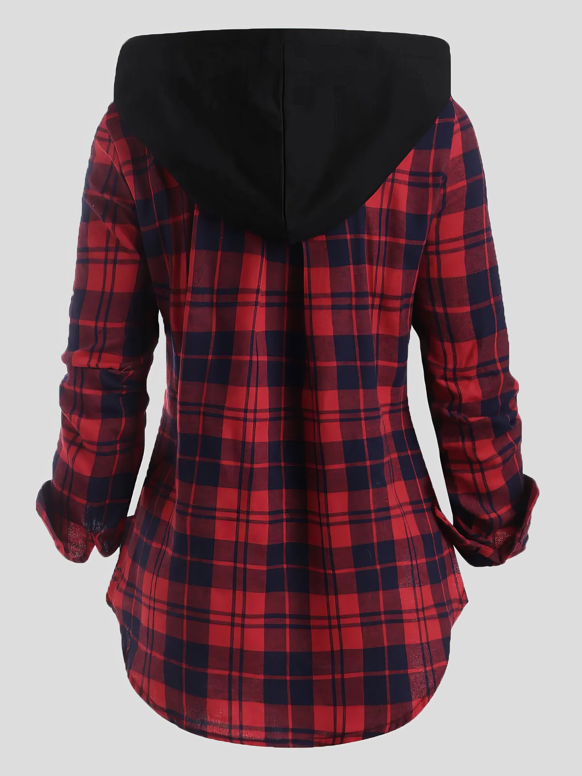 Coats - Plaid Pocket Zipper Long Sleeve Hooded Coats - MsDressly