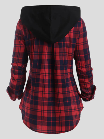 Coats - Plaid Pocket Zipper Long Sleeve Hooded Coats - MsDressly