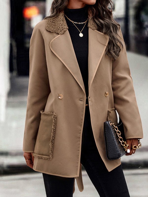 Coats - Solid Woolen Lapel Coat - MsDressly