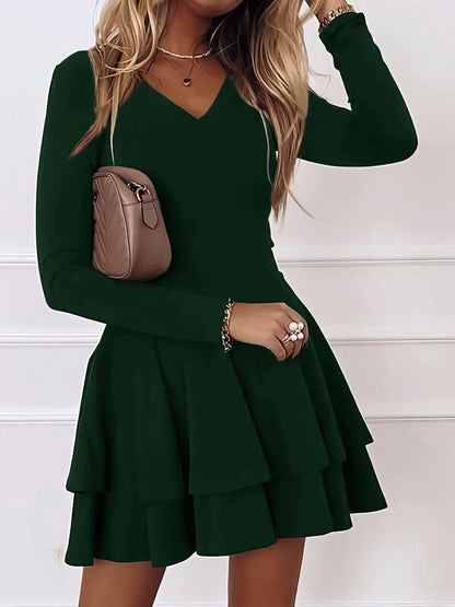 Mini Dresses - Casual V-Neck Long Sleeve Commuter Dress - MsDressly