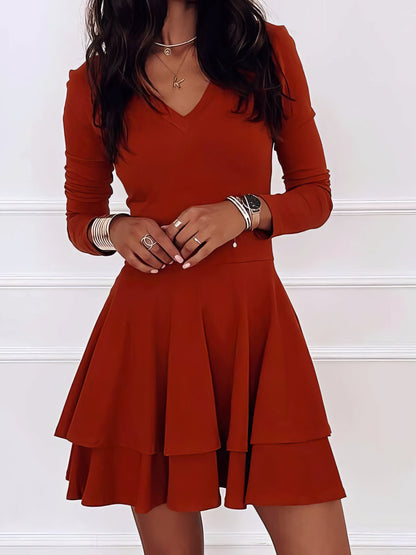 Mini Dresses - Casual V-Neck Long Sleeve Commuter Dress - MsDressly