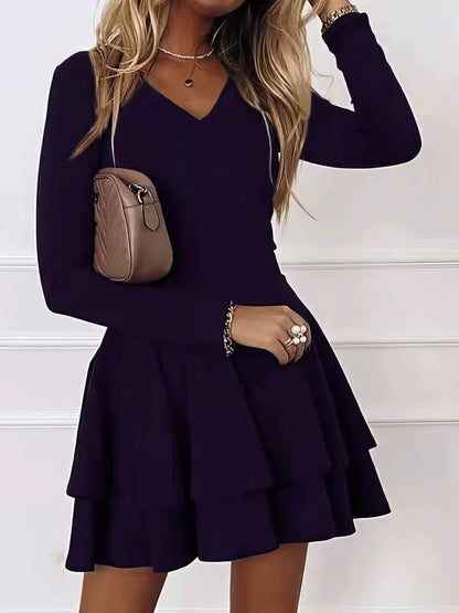 Mini Dresses - Casual V-Neck Long Sleeve Commuter Dress - MsDressly