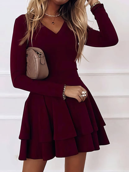 Mini Dresses - Casual V-Neck Long Sleeve Commuter Dress - MsDressly