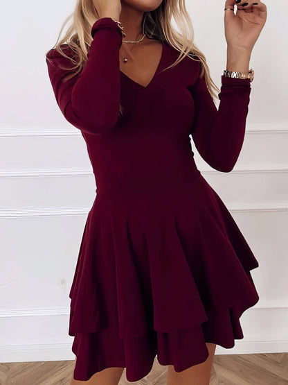 Mini Dresses - Casual V-Neck Long Sleeve Commuter Dress - MsDressly