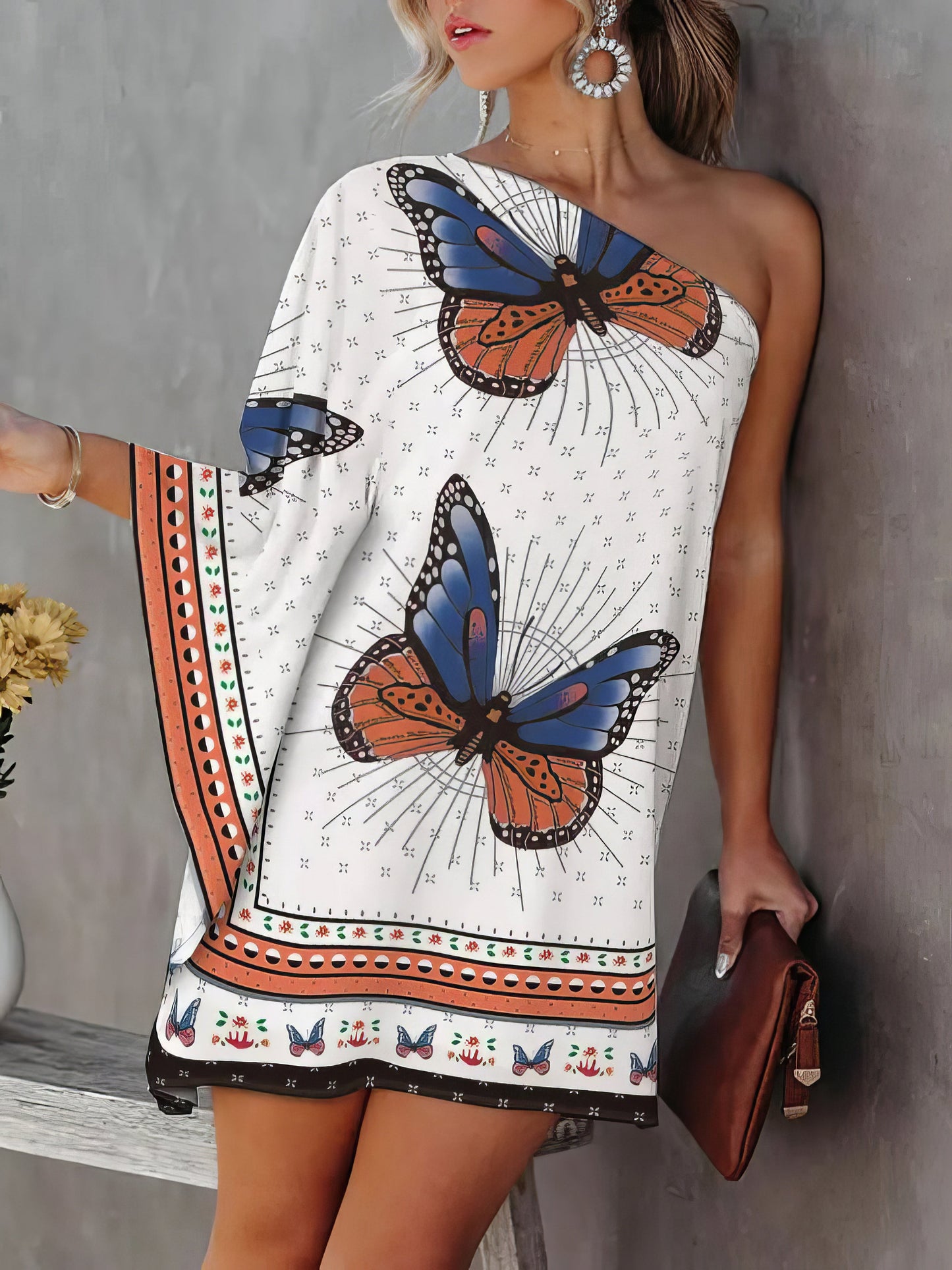 Mini Dresses - Gradient One-Shoulder Casual Dress - MsDressly