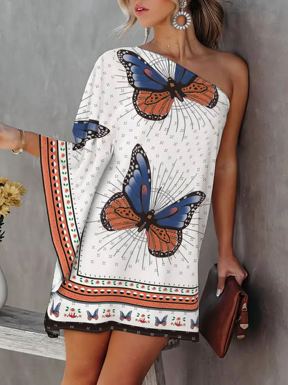 Mini Dresses - Gradient One-Shoulder Casual Dress - MsDressly