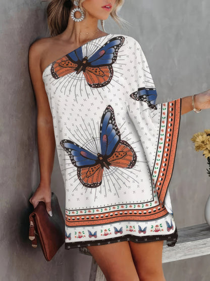 Mini Dresses - Gradient One-Shoulder Casual Dress - MsDressly