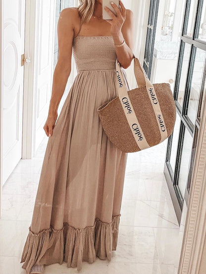 Maxi Dresses - One Word Collar Halterneck Fungus Dress - MsDressly