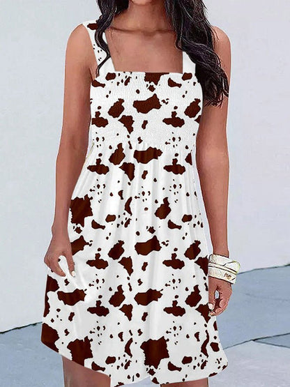 Printed Sling Square Neck Open Back Dress