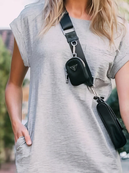 Mini Dresses - Round Neck Short Sleeve Pocket Casual Dress - MsDressly