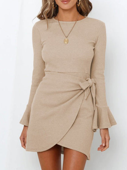 Mini Dresses - Ruffled Long Sleeve Slim Fit Mini Dress - MsDressly