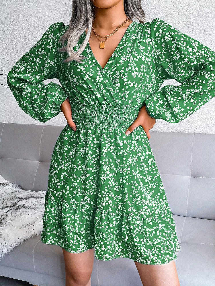 Mini Dresses - Sexy Floral Chiffon Elastic Waist Mini Dress - MsDressly