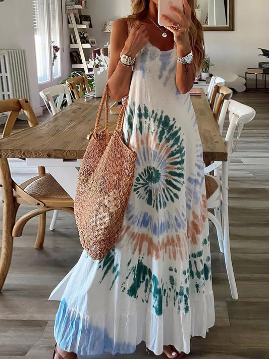 Maxi Dresses - Tie Dye Print Sling Sleeveless Dress - MsDressly