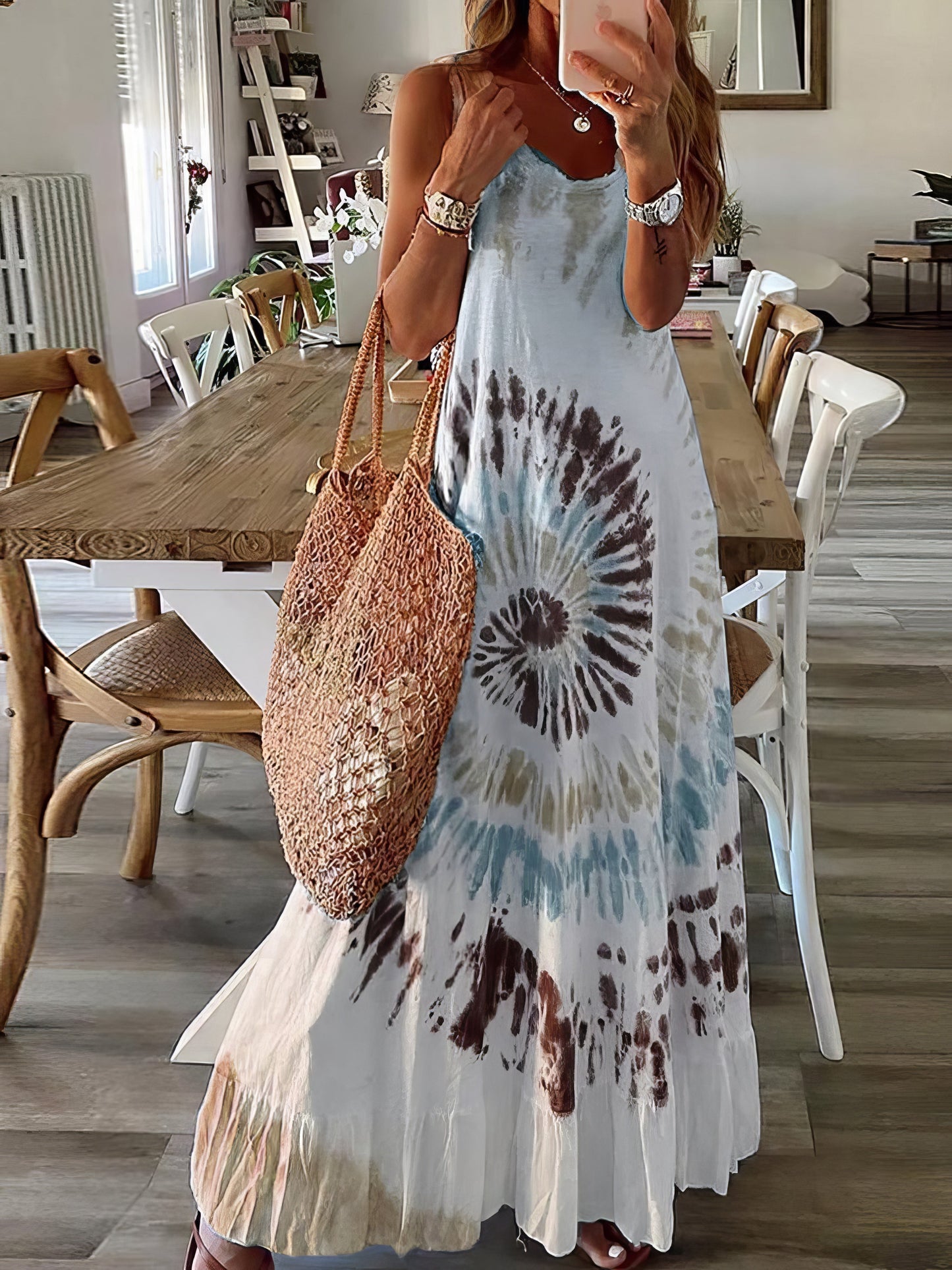 Maxi Dresses - Tie Dye Print Sling Sleeveless Dress - MsDressly