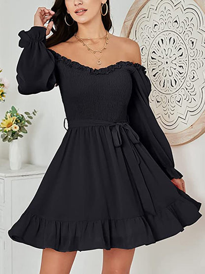 V-Neck Chiffon Waist Closing Mini Dress