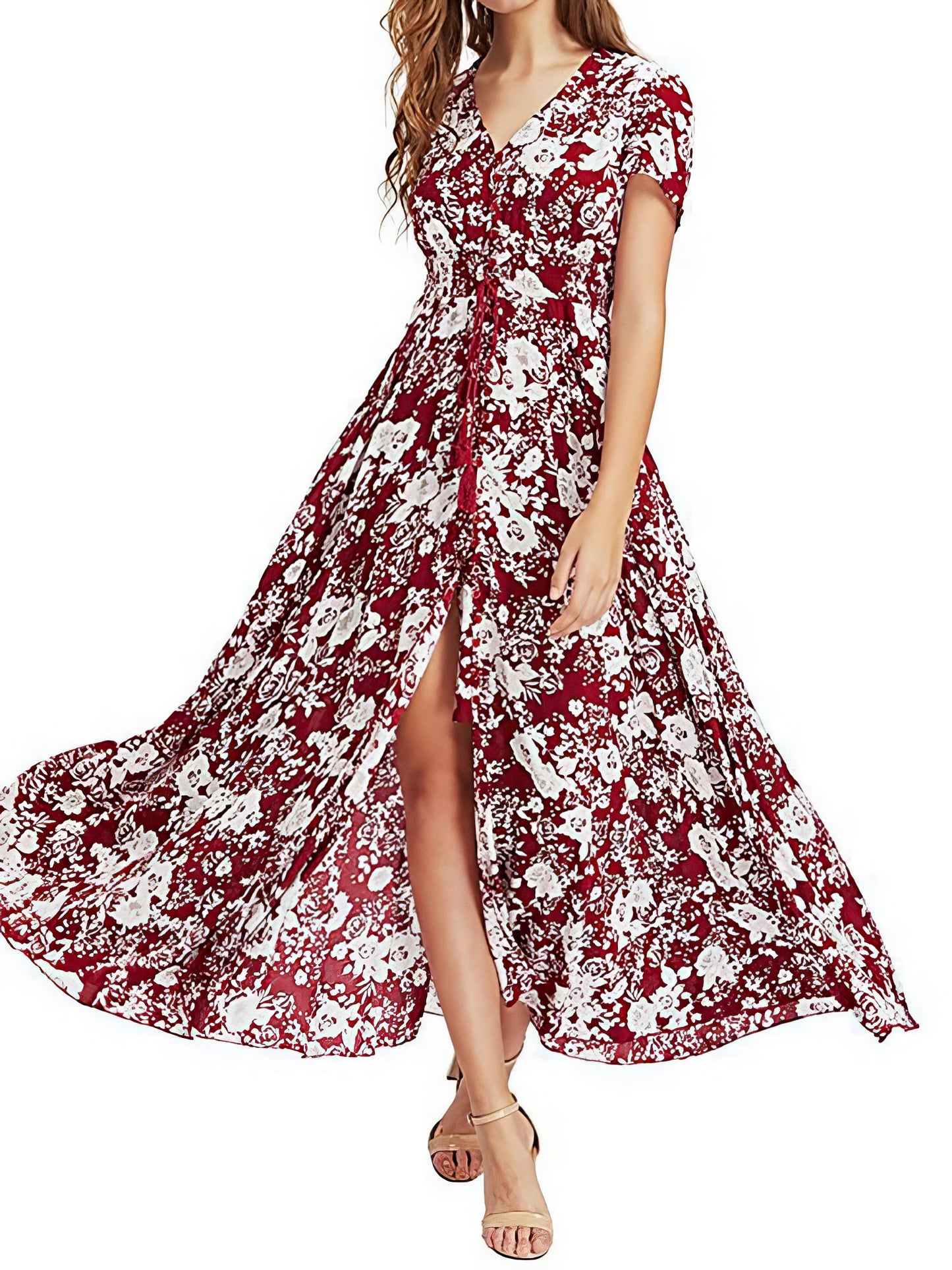 Maxi Dresses - Vintage Ethnic Pattern V-Neck Loose Maxi Dress - MsDressly