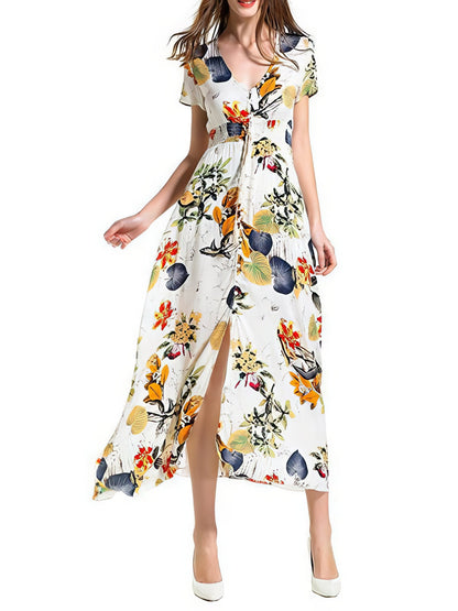 Maxi Dresses - Vintage Ethnic Pattern V-Neck Loose Maxi Dress - MsDressly