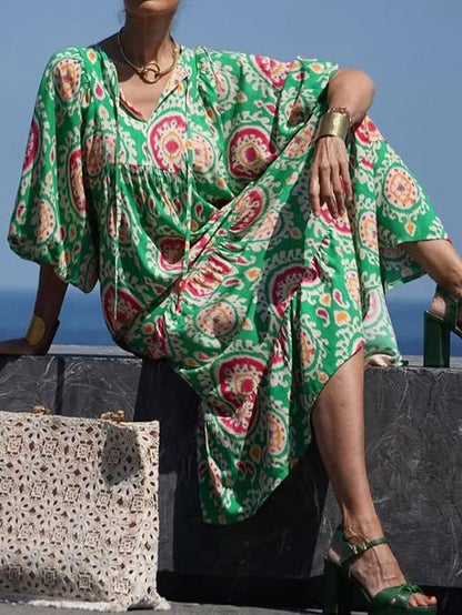 Maxi Dresses - Vintage Print Puff Sleeve Maxi Dress - MsDressly