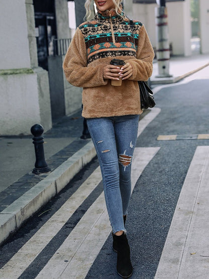 Hoodies - Colorblock Geometric Printed Sweatshirt - MsDressly