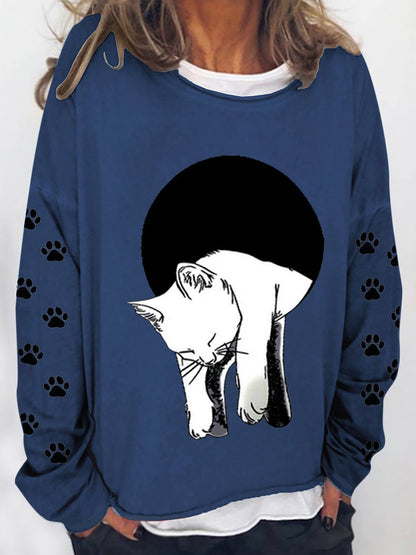 Hoodies - Long Sleeve Cat Printed Sweatshirt - MsDressly