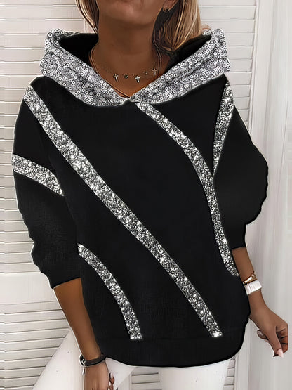 Hoodies - Women's Hoodies Loose Sequined Long Sleeve Hoodie - MsDressly