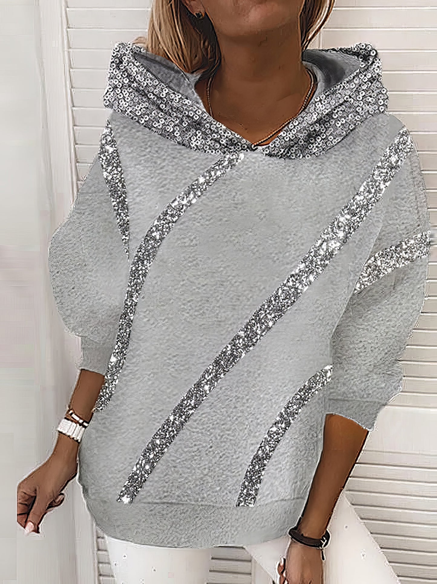 Hoodies - Women's Hoodies Loose Sequined Long Sleeve Hoodie - MsDressly