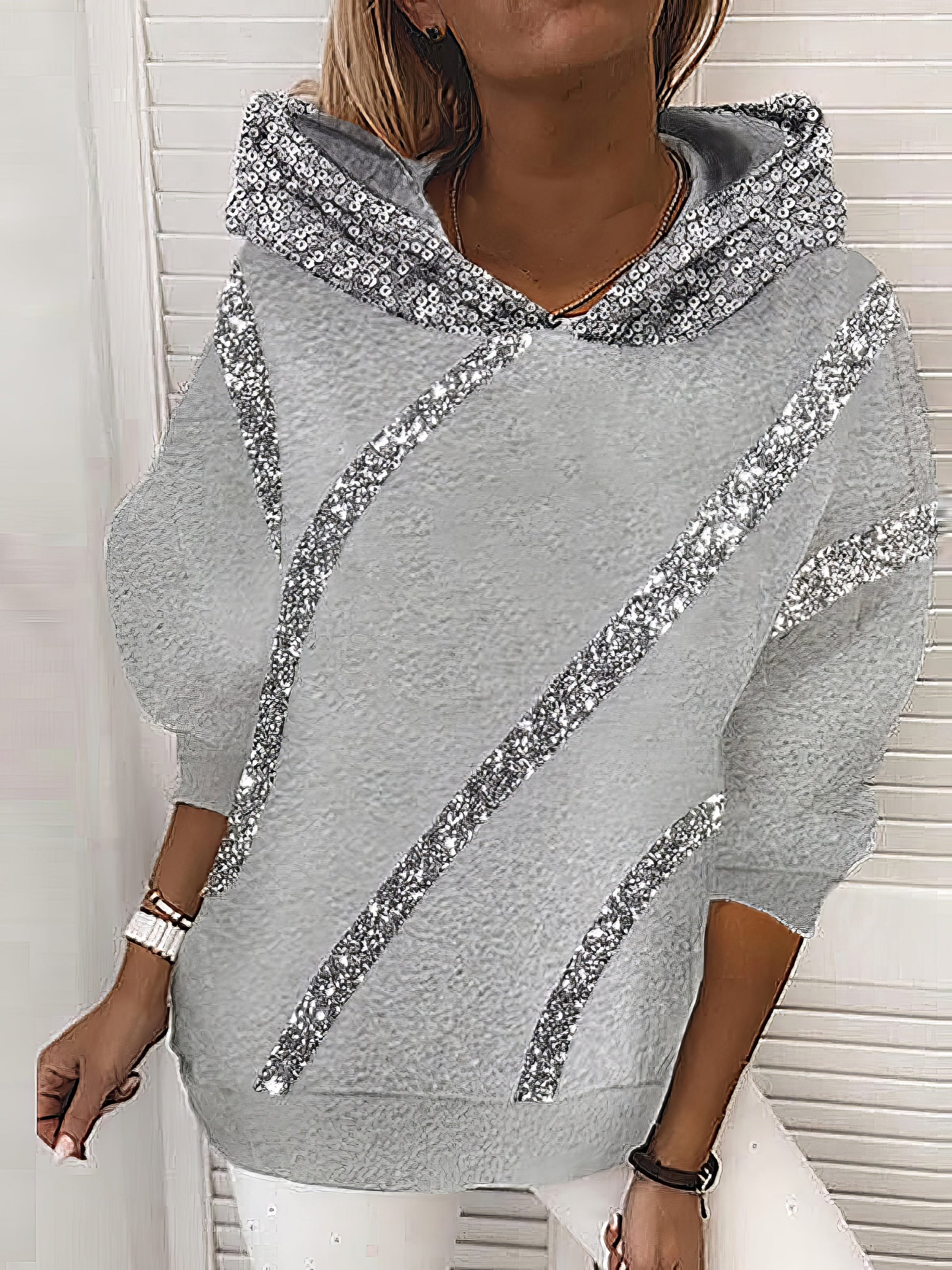 Hoodies - Women's Hoodies Loose Sequined Long Sleeve Hoodie - MsDressly