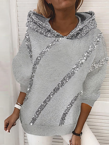 Hoodies - Women's Hoodies Loose Sequined Long Sleeve Hoodie - MsDressly