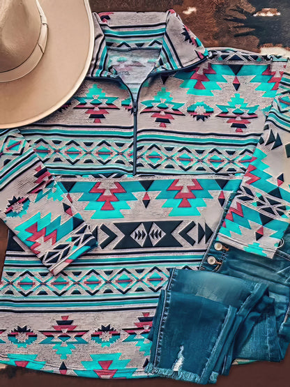 Hoodies - Stand Collar Zip Pattern Long Sleeve Hoodie - MsDressly