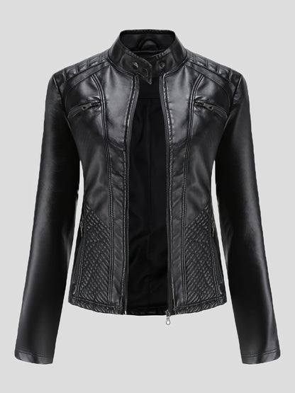 Casual Stand-Collar Slim Solid Leather Jacket