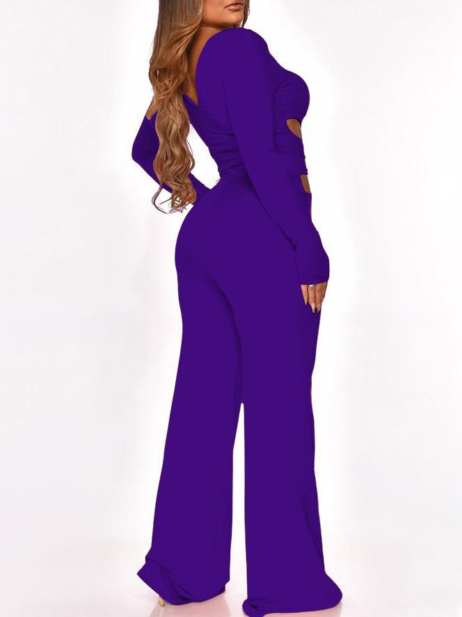 Jumpsuits - Long Sleeve Cut-Waist Skinny Jumpsuit - MsDressly