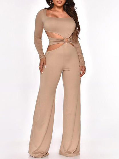 Jumpsuits - Long Sleeve Cut-Waist Skinny Jumpsuit - MsDressly