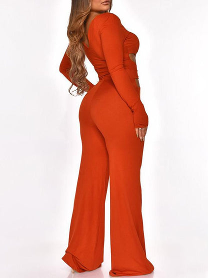 Jumpsuits - Long Sleeve Cut-Waist Skinny Jumpsuit - MsDressly