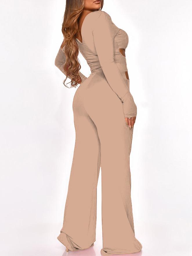 Jumpsuits - Long Sleeve Cut-Waist Skinny Jumpsuit - MsDressly