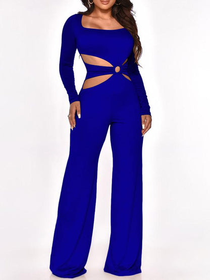 Jumpsuits - Long Sleeve Cut-Waist Skinny Jumpsuit - MsDressly